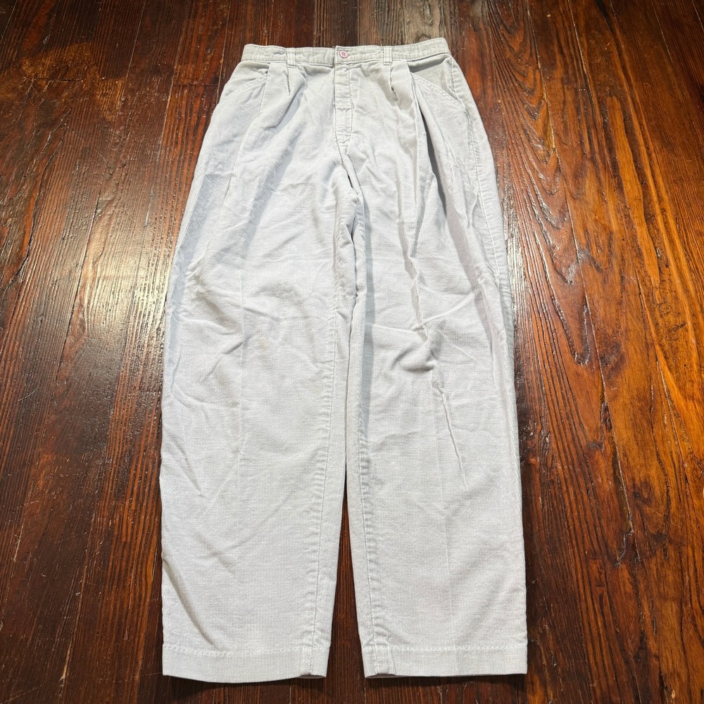 Vintage 80s Levis Corduroy Pants Womens 16 Gray Pleated Tapered Trousers
